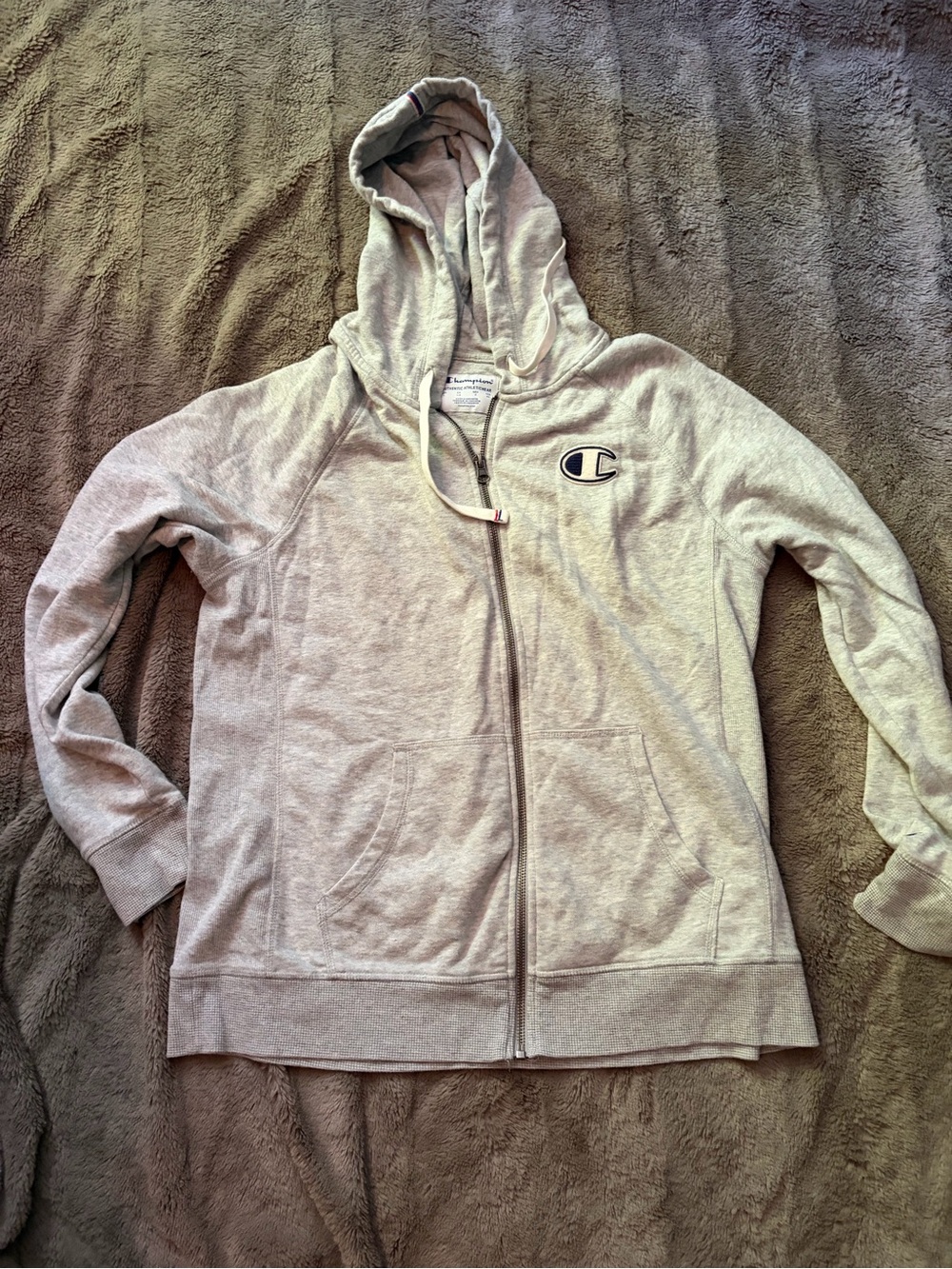 Champion Light Gray Zip Hoodie with Chest Logo